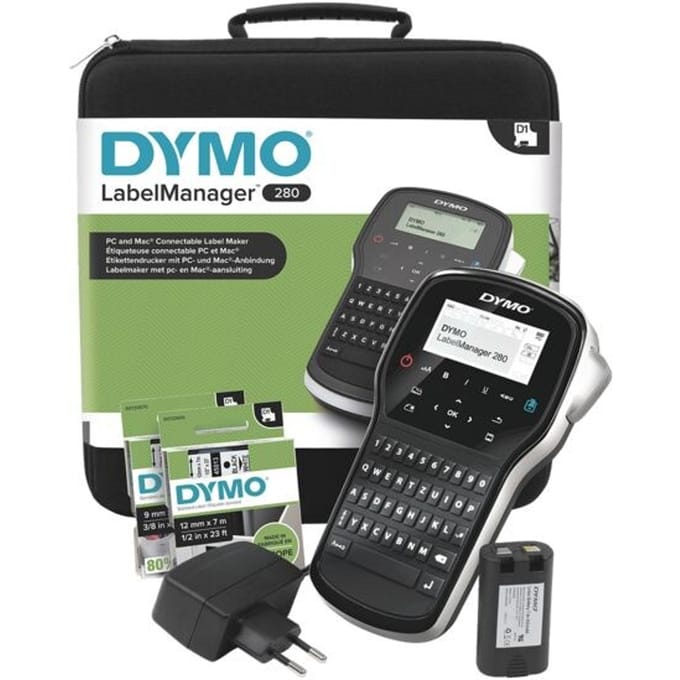DYMO LabelManager 280 oplaadbare, draagbare labelmakerkit | QWERTZ-toetsenbord | met 2 rollen D1-labels en een draagkoffer