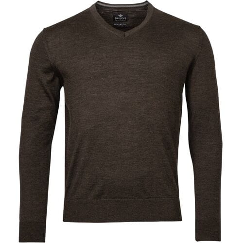 Baileys Trui V-Hals Merinowol Uni Color Single Knit Dark Brown / male