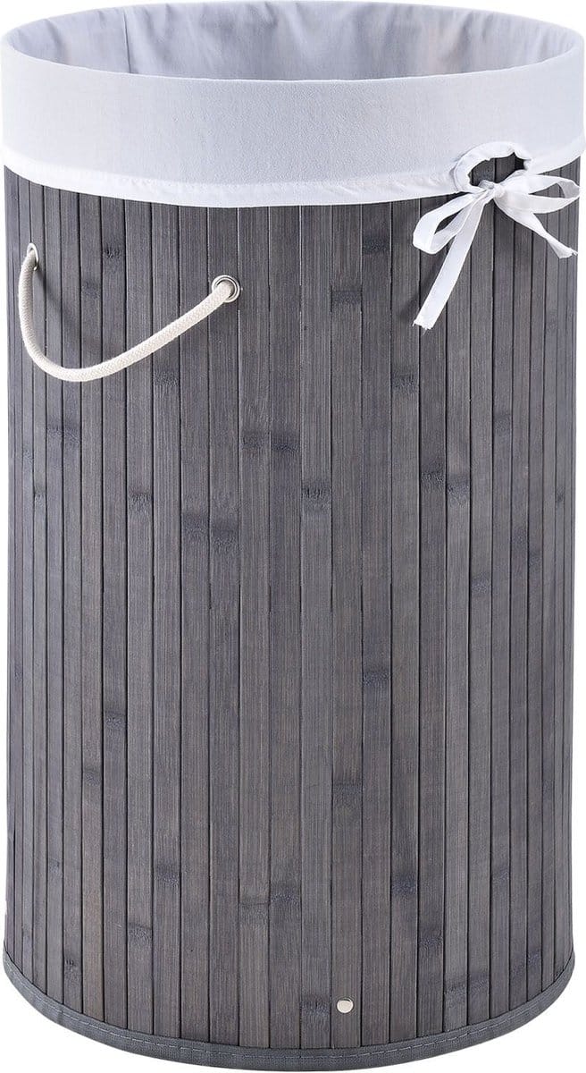 Bamboe Wasmand Curly - 55 Liter - Grijs - Incl. Waszak & Deksel