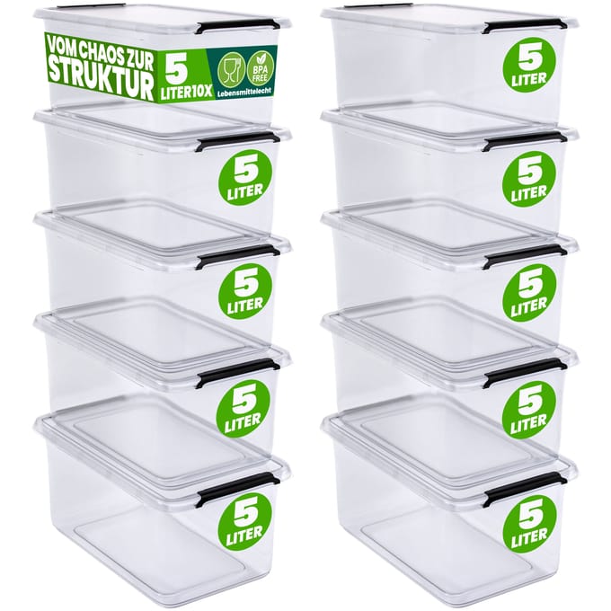 DEUBA Opbergbox Set van 10 - 5l BPA Vrij Stapelbaar - 29,5x20x12cm