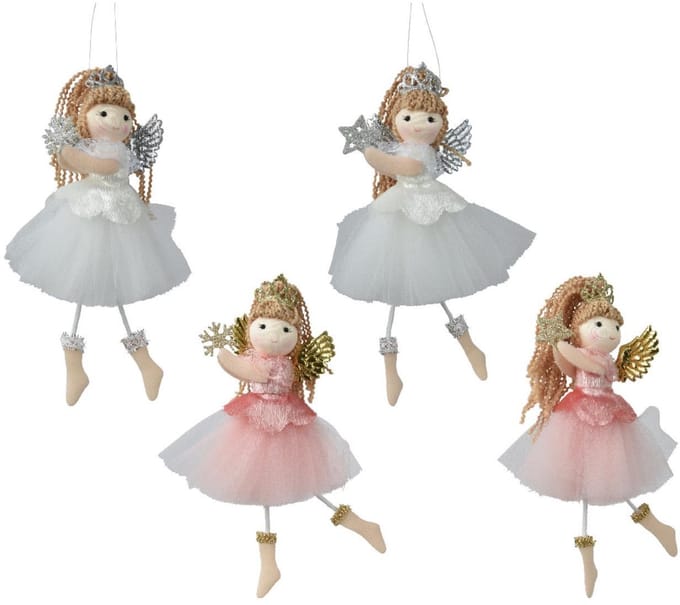 Decoris kersthanger engel polyester kerstboomversiering 8x8x17cm.