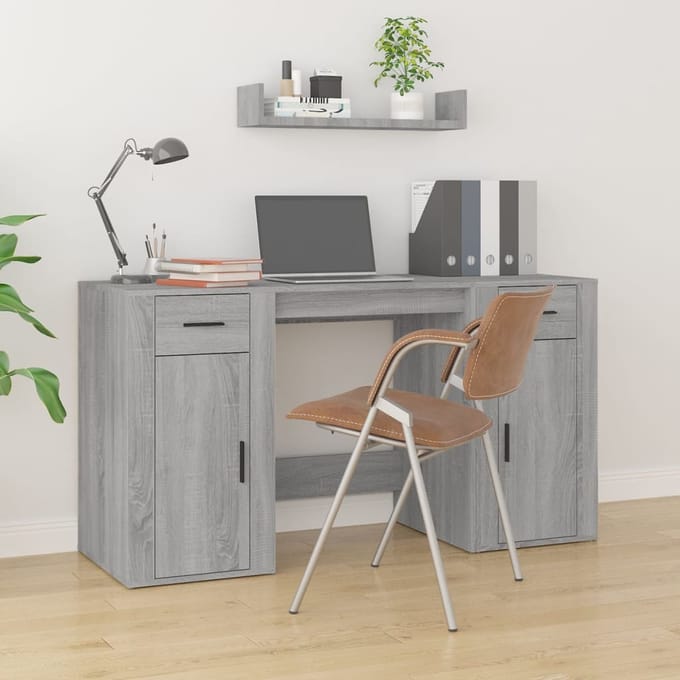 vidaXL - Bureau - met - kast - bewerkt - hout - grijs - sonoma - eikenkleurig