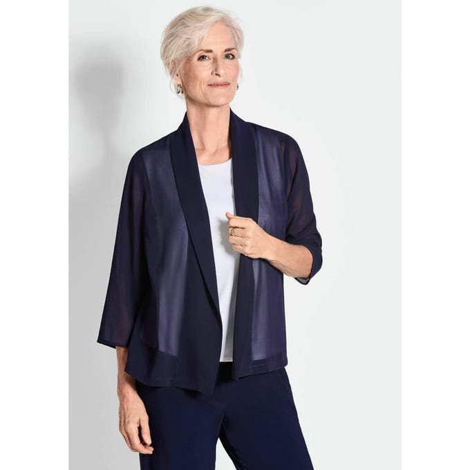 Goldner Chiffonjasje Blauwe lichte jas met sjaalkraag, halflange mouwen