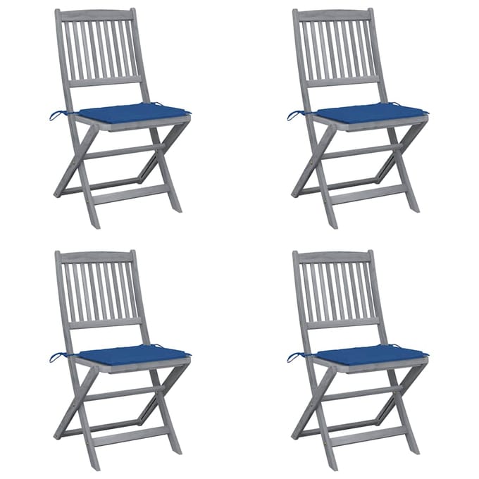 vidaXL - Set - van - 4 - klapstoelen - met - kussens, - gemaakt - van - massief - acaciahout.