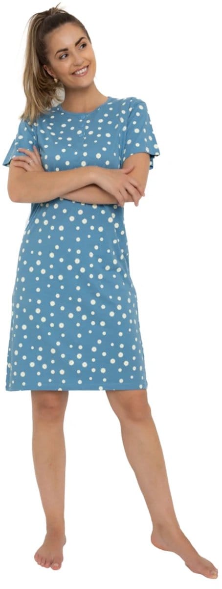 Cocodream dames nachthemd korte mouw - 100% katoen - maat S - Flower dots - jeans