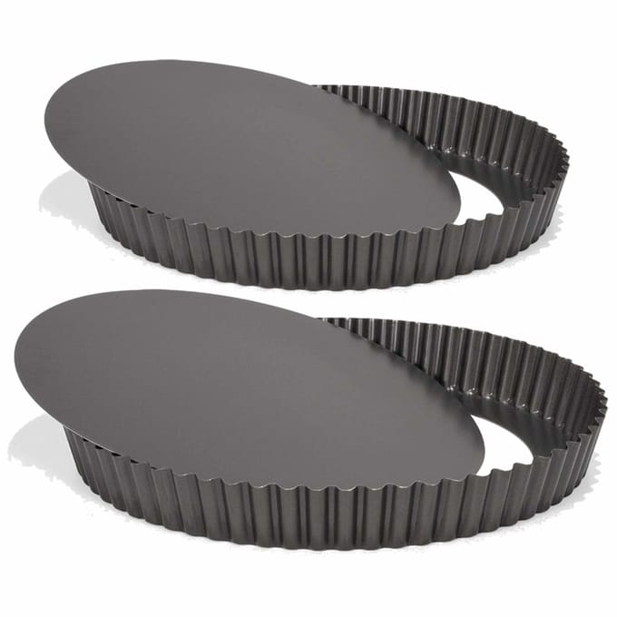 Taart/quiche bakvormen - set van 2 - rond - zwart - 24 en 28 cm