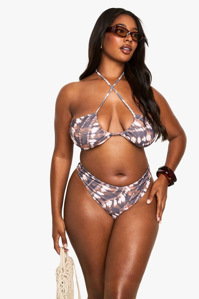boohoo Dames Plus Tie Dye Bandeau Tie Front Bikini Top | Maat: 24