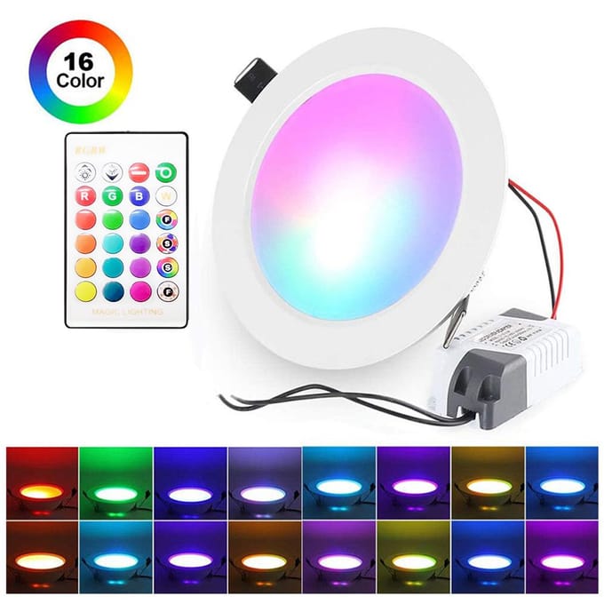 Downlight d'éclairage encastré LED 5W avec télécommande IR 16 couleurs et 4 modes clignotants à intensité variable 15W light & remote