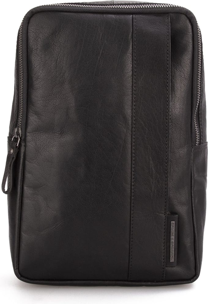 SPIKES & SPARROW Leren Schoudertas Bronco Slingbag Black Zwart