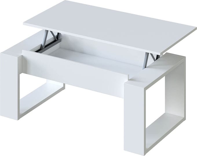 Table basse relevable - Mélaminé blanc - L 105 x P 55 x H 45 cm NOVA