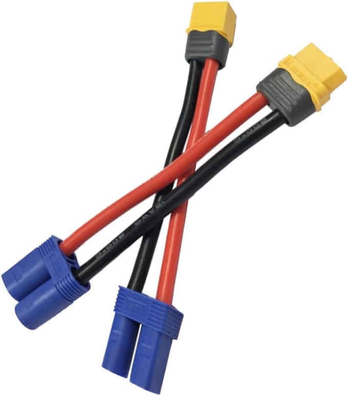 2 Paar XT60 naar EC5 Adapter Connectoren – 12AWG Siliconen Draad – Hoge Kwaliteit voor RC Modellen en Drones – Geel blauw