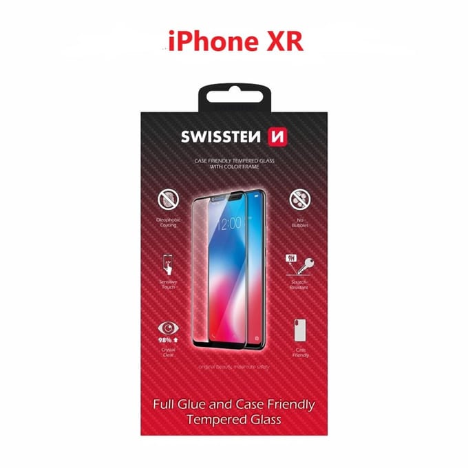 Swissten iPhone XR Tempered Glass - 54501707 - Full Glue - Black