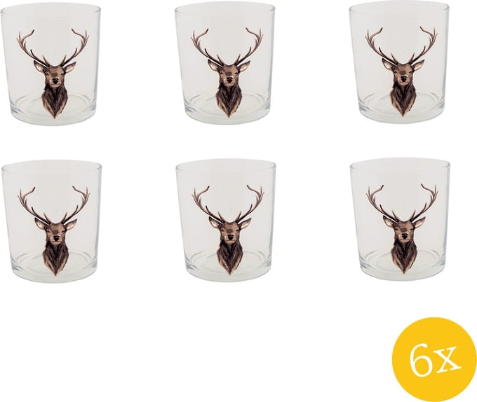 Clayre & Eef Waterglas set van 6 stuks 250 ml Bruin Glas Rendier Drinkbeker