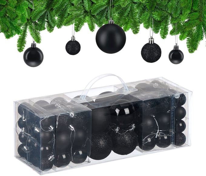 kerstballen set van 76 - 3, 4 en 6 cm - plastic - onbreekbaar - zwart