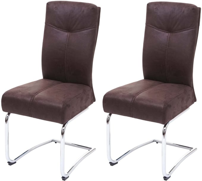 Set van 2 eetkamerstoelen MCW-G56, keukenstoel sledestoel, textiel suèdelook ~ bruin