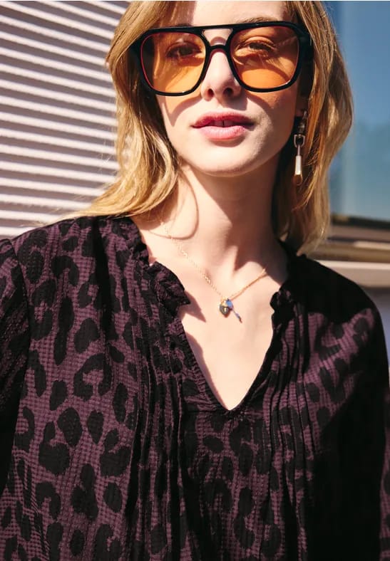 Blouse met 3/4-mouwen, split in de hals en print