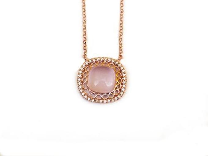 model Vintage vierkant collier in zilver roze verguld roos