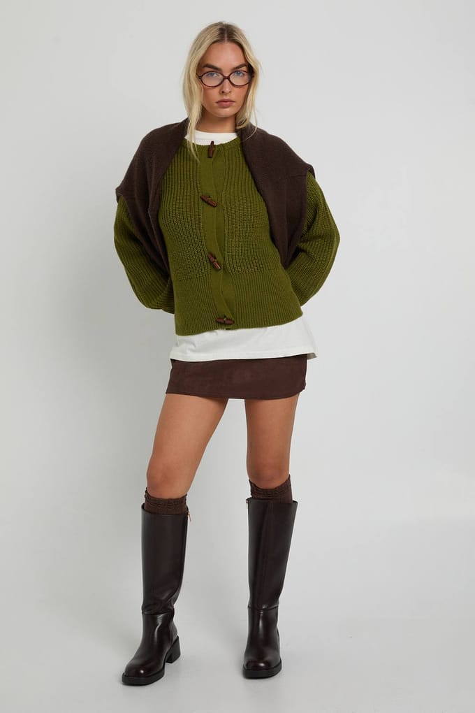 boohoo Dames Toggleknop Hoge Hals Gebreide Cardigan | Khaki | Maat: Small