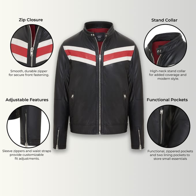 Heren Zwarte Café Racer Biker Leren Jack - Aniak