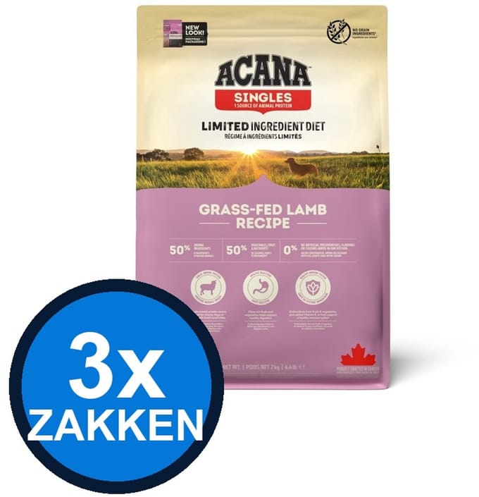 3x Acana - Singles Grass-fed Lamb - Hondenvoer Droogvoer - 2 kg