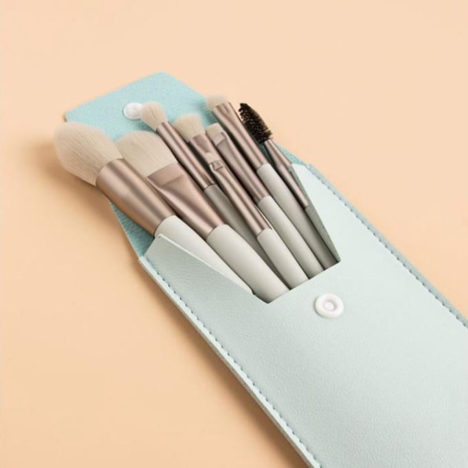 DW4Trading Make Up Penselen - Set van 8 Stuks - in Etui - Mintgroen