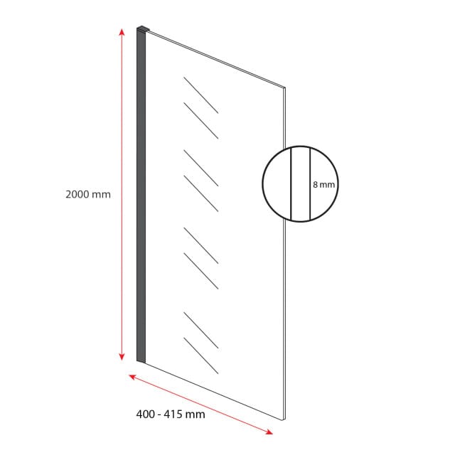 Badplaats Douchewand Florida 40 x 200 cm – Zwart – Inloopdouche 8 mm Veiligheidsglas