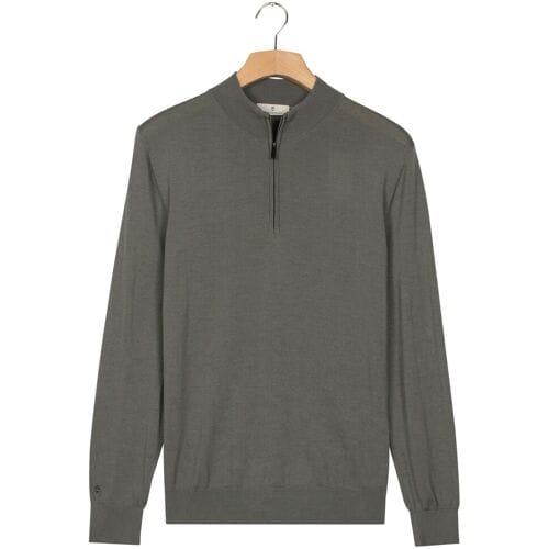 Thomas Maine Trui Half Zip Single Knit Merino Wool Grijsgroen / male