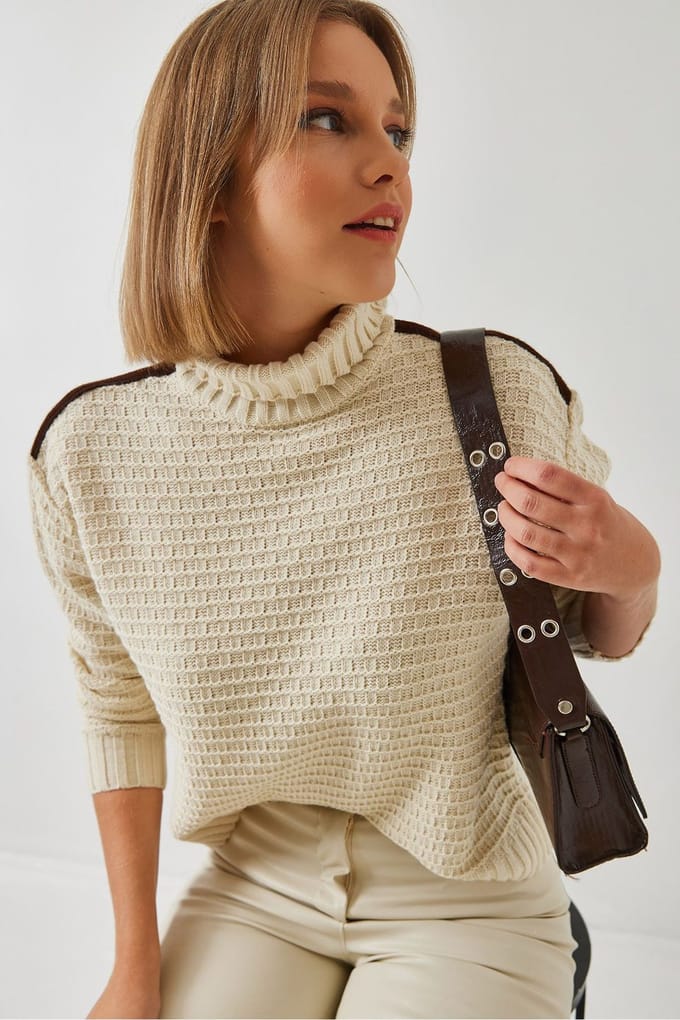 Textuur Turtleneck Gebreid Sweater