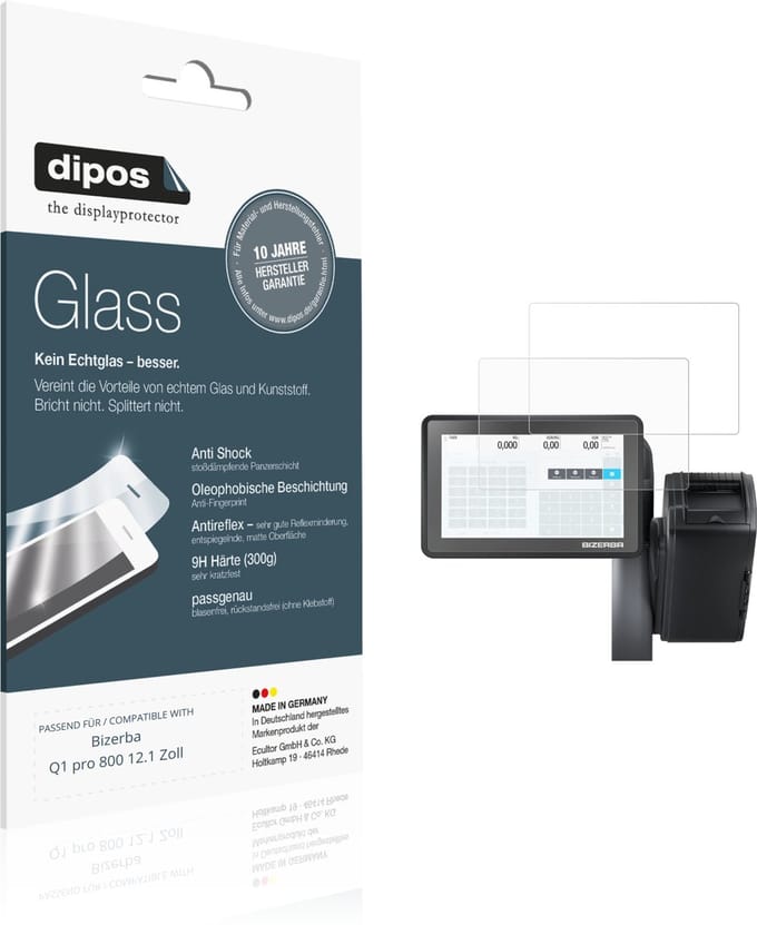 dipos – 2x Matte Pantserfolie geschikt voor Bizerba Q1 pro 800 12.1 Zoll | 9H Screenprotector