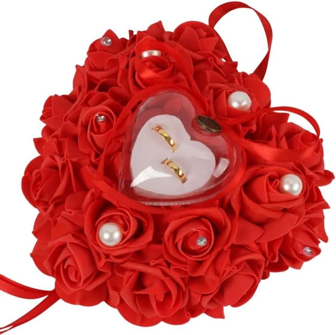 Ring Kussen - Bruiloft Accessoire - Bruiloft Versieren - Hartvorm Design - 20 x 20 cm - Rood