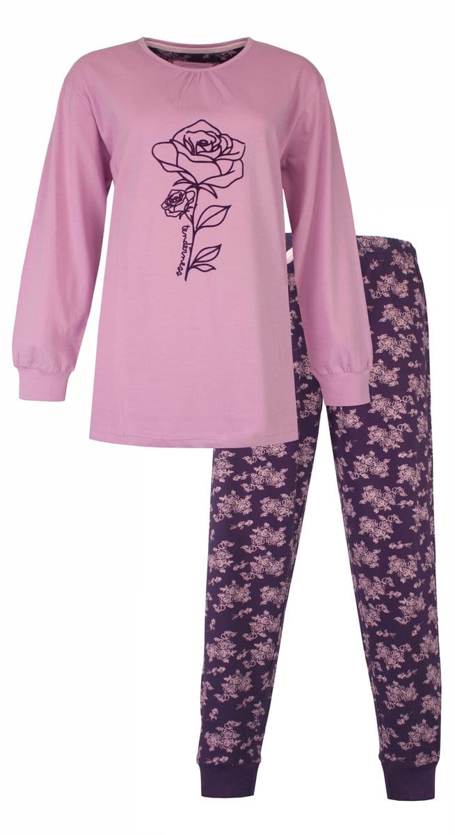 Tenderness Dames Pyjama - Roos Print - Lange Mouwen - Lila - Maat S