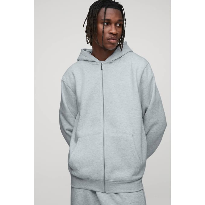 Lange Basic Regular Hoodie met ritssluiting | Grey Marl | Size Small