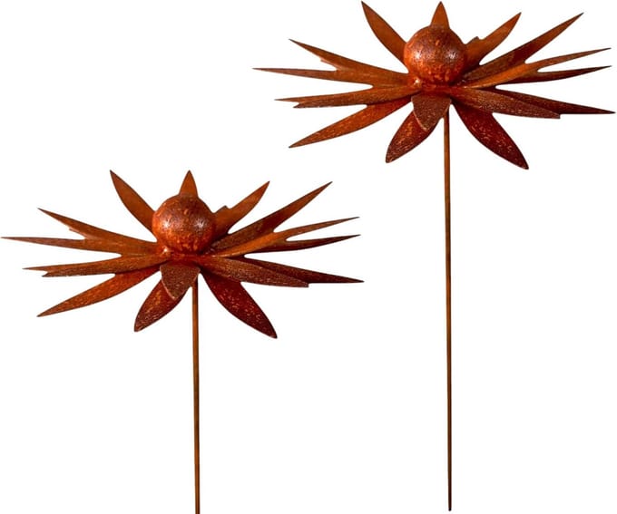 Tuinstekers Set - Decoratie Bloem - Tuin Balkon - Roestig Metaal - 75 cm Hoog - Set van 2