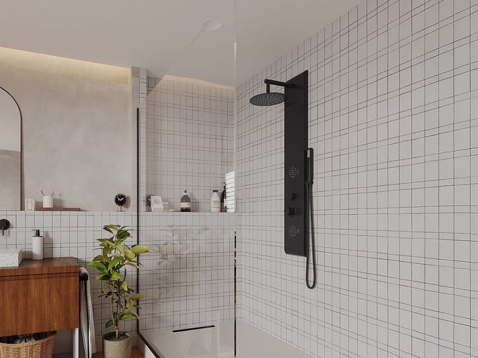 Vente-unique Douchekolom met massagestralen JUBIDA - zwart - 20*130 cm