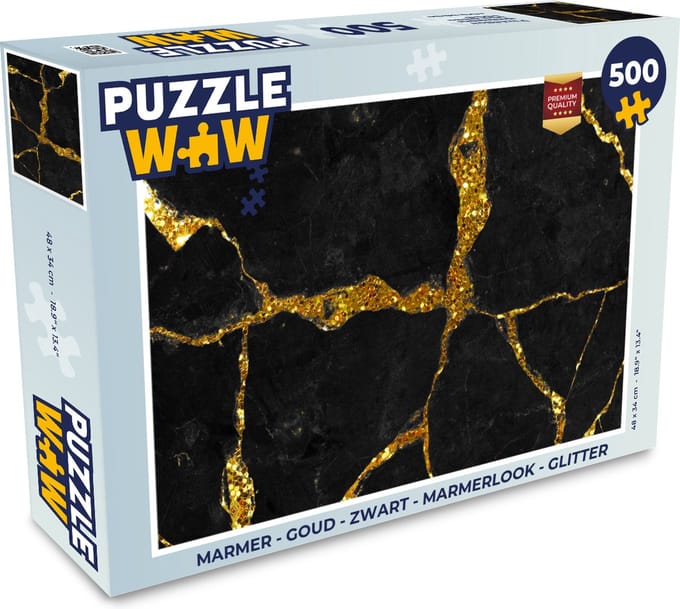 Puzzel Marmer - Goud - Zwart - Marmerlook - Glitter - Legpuzzel - Puzzel 500 stukjes