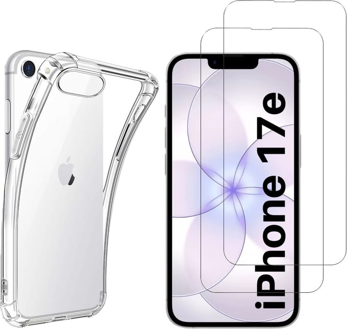 Hoesje geschikt voor iPhone 17e backcover Shockproof siliconen Transparant en 2 stuks Screenprotector Gehard Glas