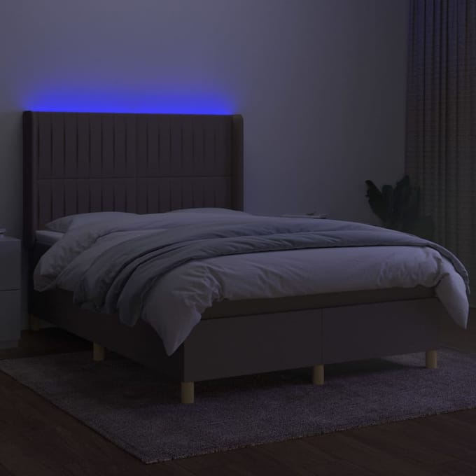 vidaXL - Boxspring - met - matras - en - LED - stof - taupe - 140x190 - cm