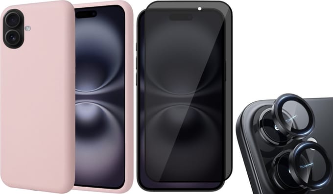 Hoesje geschikt voor iPhone 16 Plus - Privacy Screenprotector Volledig Dekkend Glas & Camera Protector - Matte Case Roze met Fluweelzachte Binnenzijde