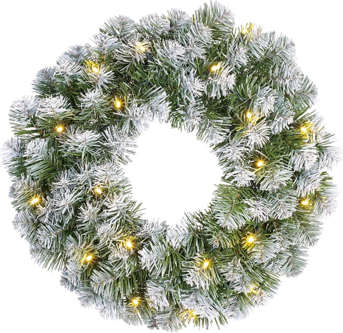 Black Box Kerstkrans/deurkrans - D45 cm - besneeuwd - met verlichting - 20 leds - 90 tips