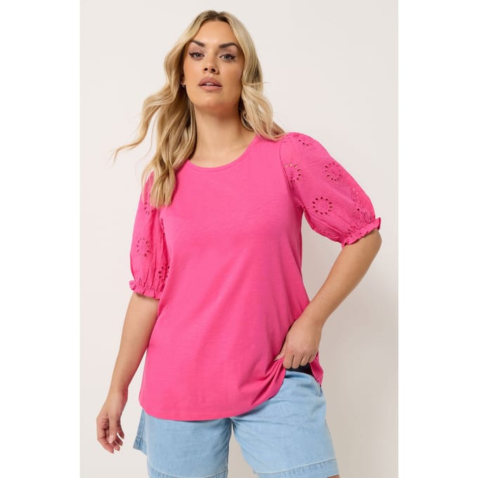 Yours Roze Tshirt Met Broderie Anglaise Size 50-52