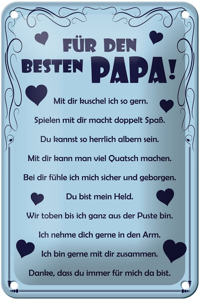 Blechschild Spruch 12x18cm Für den besten Papa