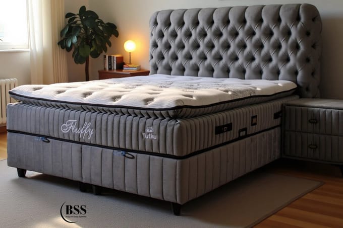 BSS Bedding Fluffy - Boxspring - Boxspring met Opbergruimte - Inclusief Dekbed - 140x200 - Grijs