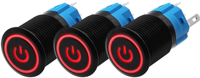 ProRide Drukschakelaar ON-OFF 220V - 16mm Metaal - Waterdicht - LED Ring Rood - 3 stuks