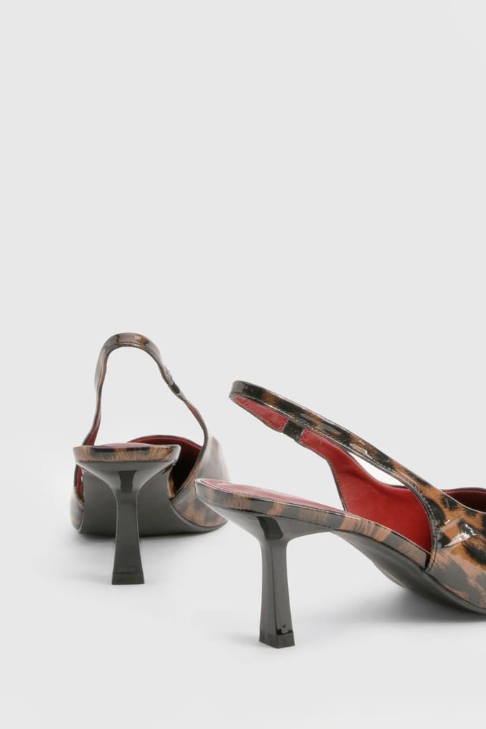 boohoo Dames Wijde Pasvorm Lage Stiletto Slingback Pumps | Leopard | Maat: 3
