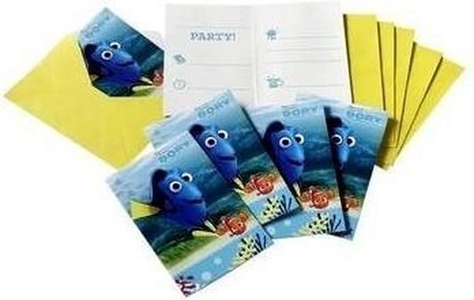 Finding Dory Uitnodigingen inclusief enveloppe (6 stuks) Feest Disney kinder