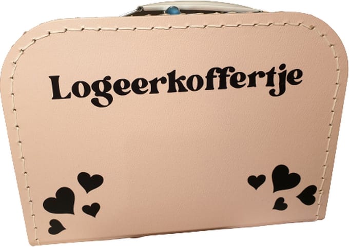 Kinderkoffertje "Logeerkoffertje met hartjes" 25 cm. Licht roze