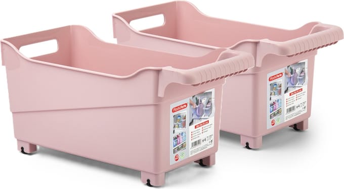 Plasticforte opberg Trolley Container - 2x - roze - L38 x B18 x H18 cm - kunststof