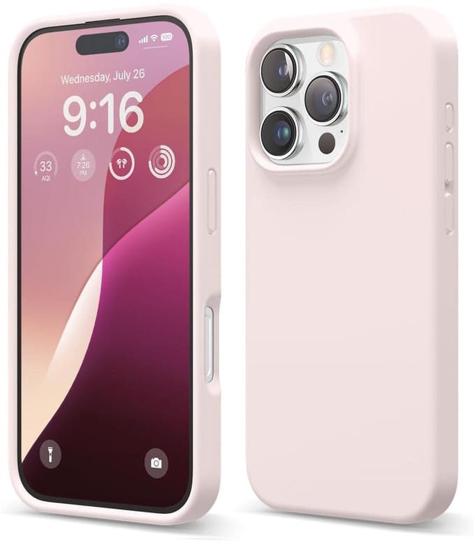 Solid hoesje Soft Touch Liquid Silicone Flexible TPU Rubber - Geschikt voor: iPhone 16 Pro Max - Lichtroze