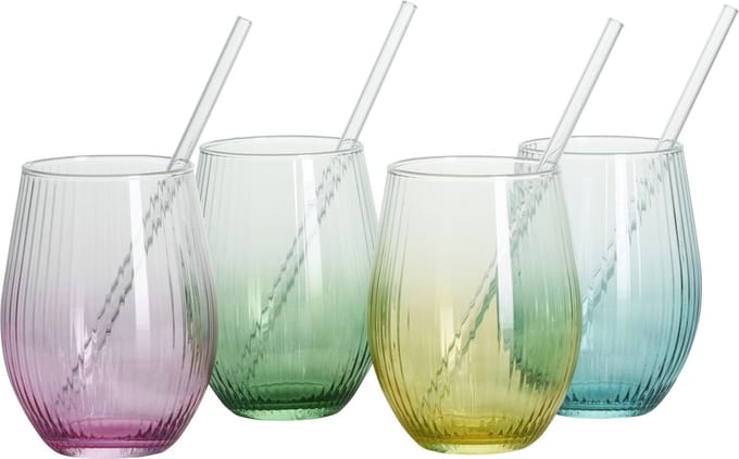 Cocktailglazen gekleurd 4 stuks, met 4 glazen rietjes