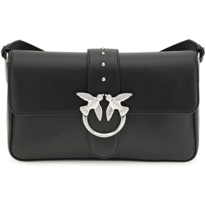 PINKO schoudertas Love One Classic Slouchy FL Limousine Black - Matte Silver zwart